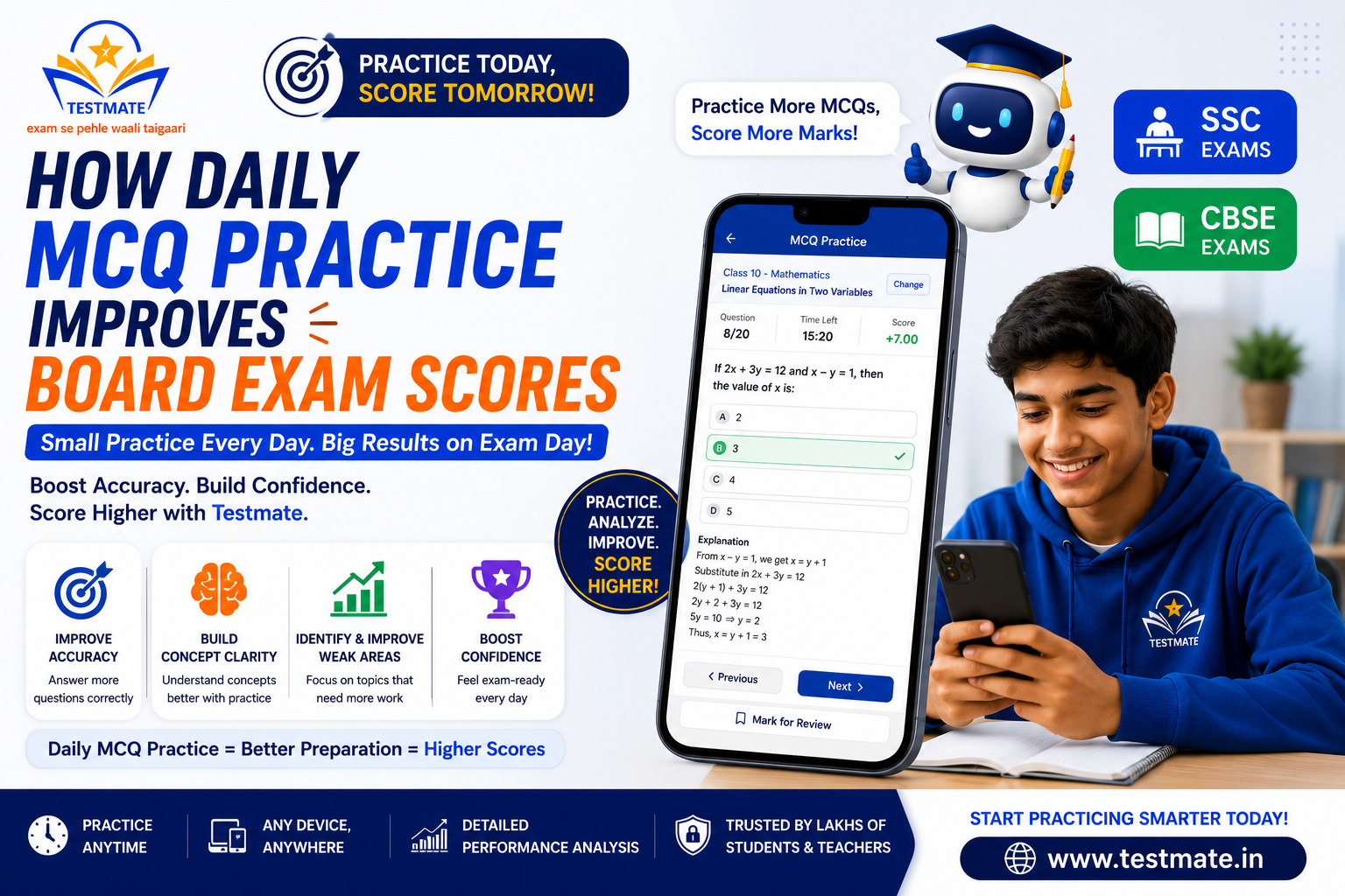 How Daily MCQ Practice Improves Board Exam Scores | SSC & CBSE Exam Preparation | Testmate